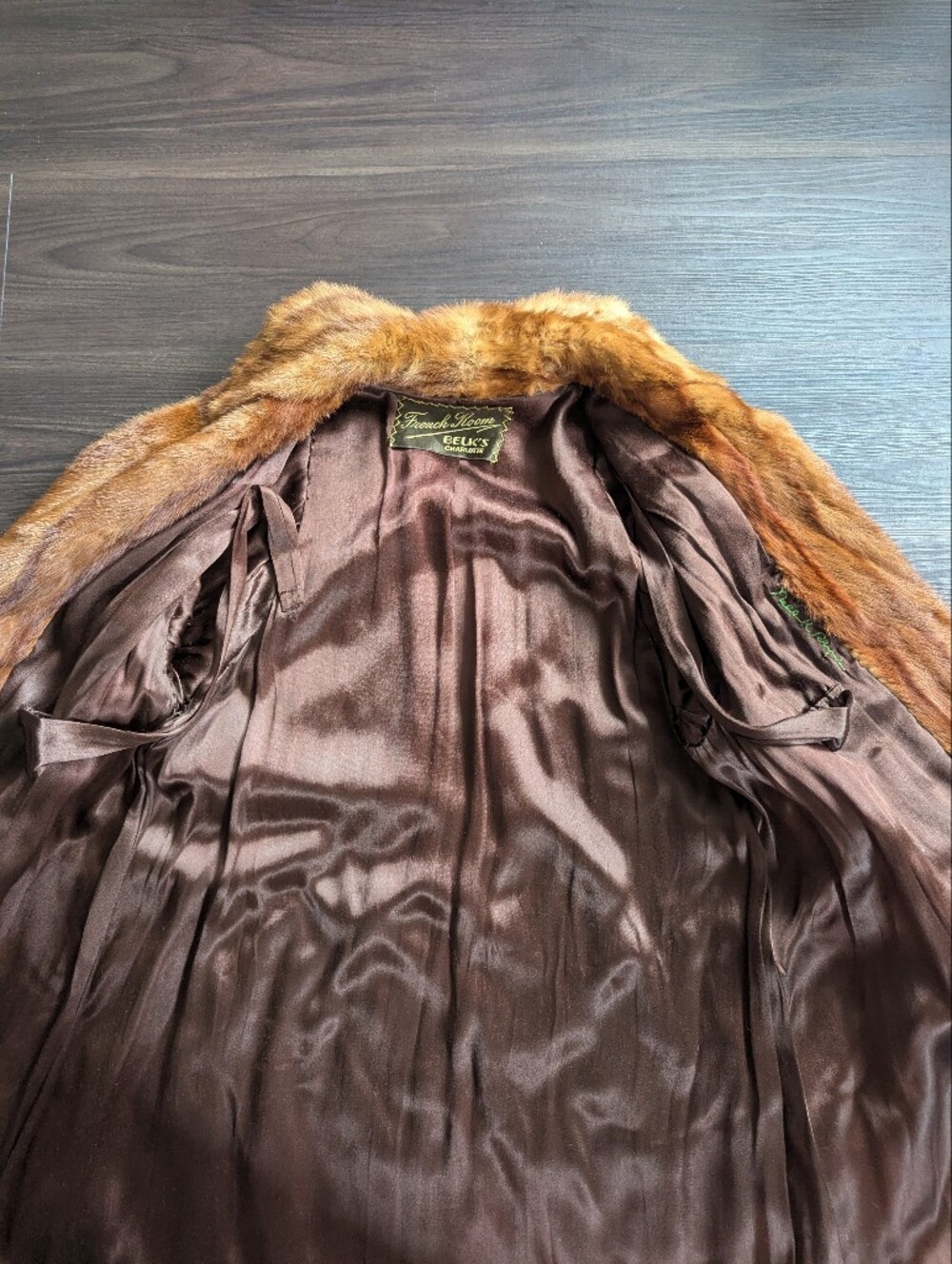 VTG 50s/60s French Room Belk's Charlotte Fur Overcoat Brown WInter Glam Large - Picture 7 of 10
